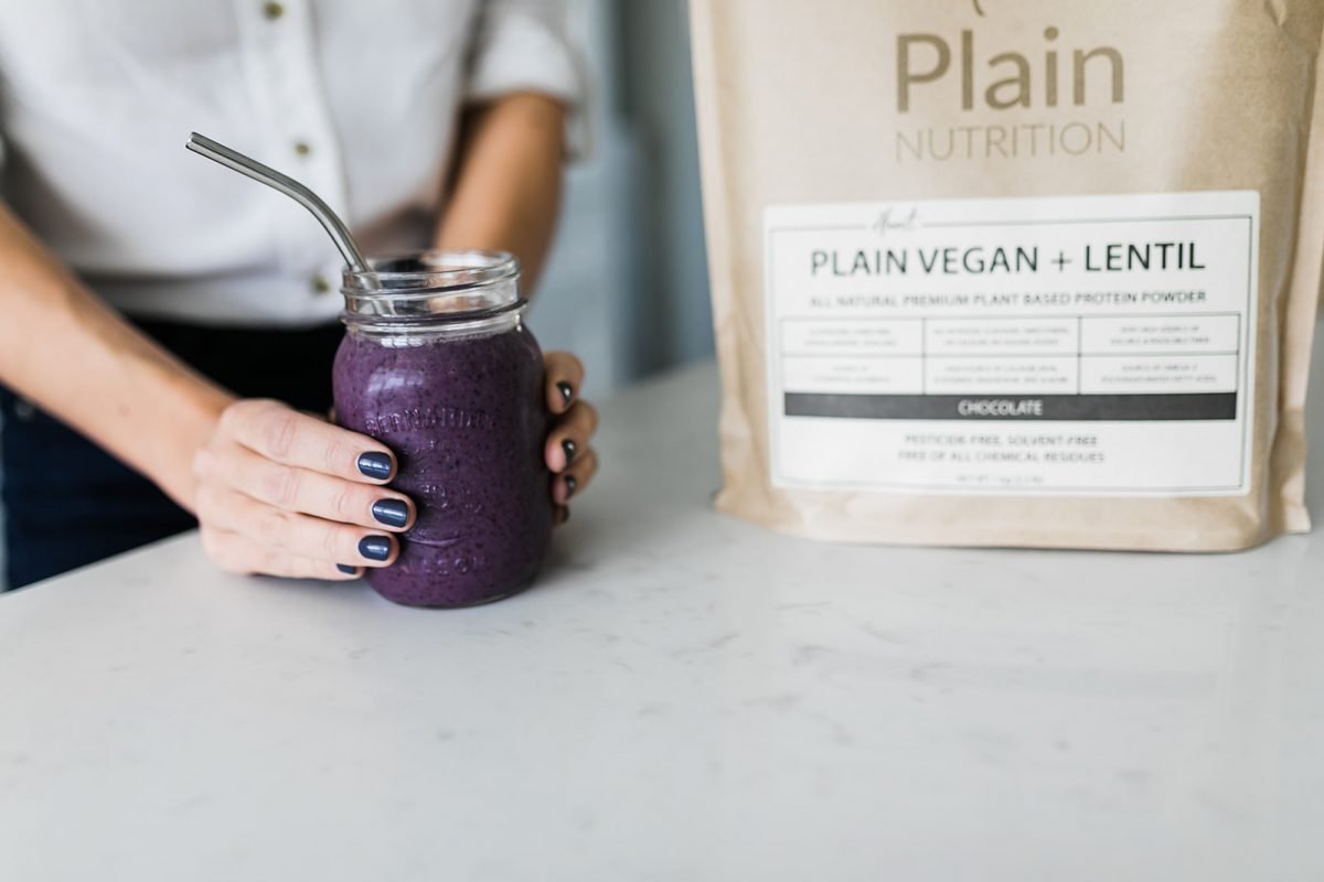Chocolate Vegan Protein Powder Blend + Water Lentil