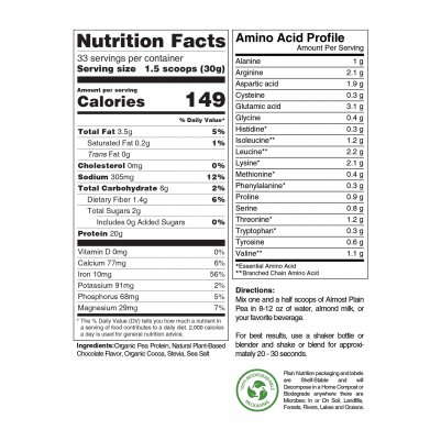 Chocolate Pea Protein Powder Nutrition Facts