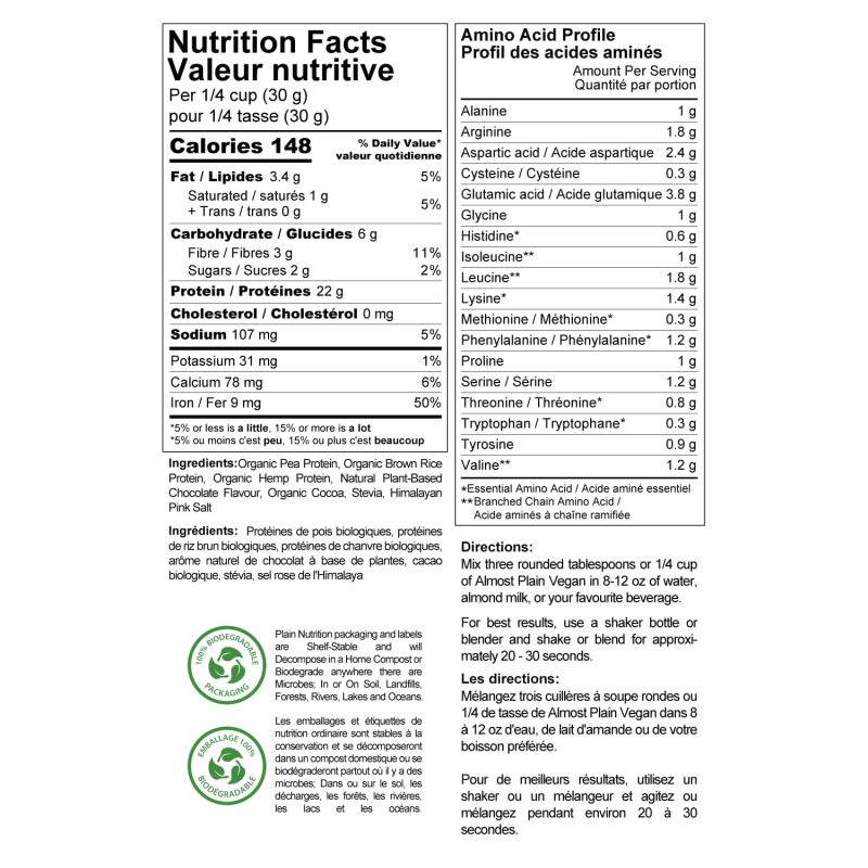 Almost Plain Vegan (Chocolate) Nutrition Facts