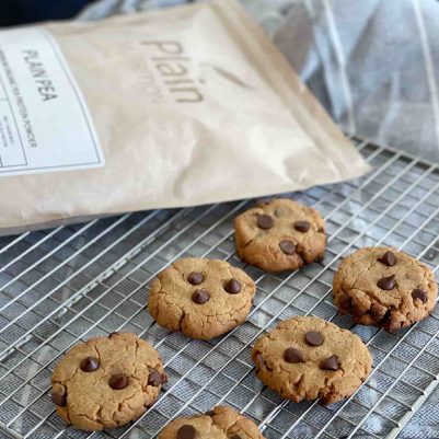 Flourless Peanut Butter Chocolate Chip Cookies Made With Organic Pea Protein Powder