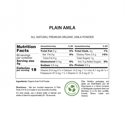 Plain Nutrition Organic Amla Powder Nutrition Facts Panel