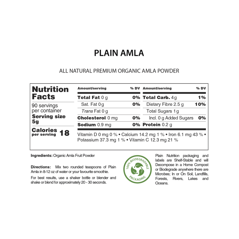 Organic Amla Powder Plain Nutrition Canada
