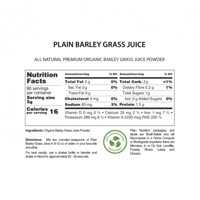 Plain Nutrition Organic Barley Grass Juice Powder Nutrition Facts Panel