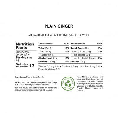 Plain Nutrition Organic Ginger Powder Nutrition Facts Panel