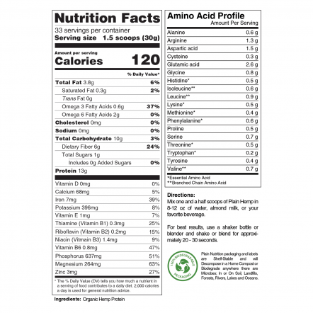 Organic Hemp Protein Powder Nutrition Facts