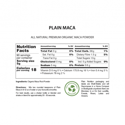 Plain Nutrition Organic Maca Powder Nutrition Facts Panel