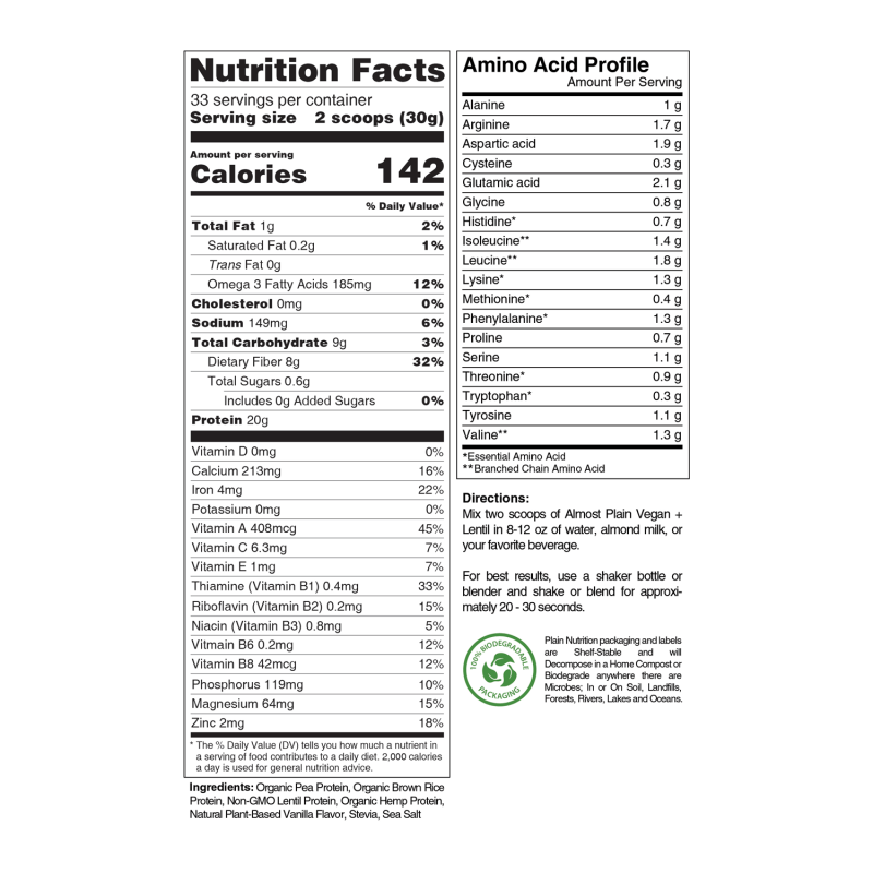 Premium Vanilla Vegan Protein Powder Blend Nutrition Facts