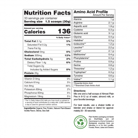 Vanilla Pea Protein Powder Nutrition Facts