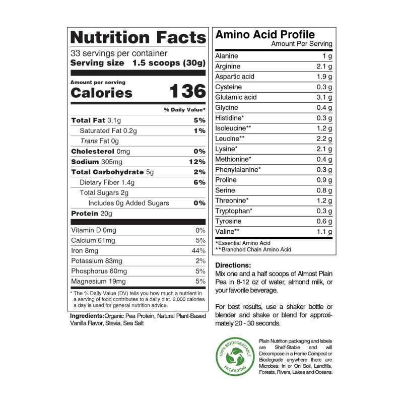 Vanilla Pea Protein Powder Nutrition Facts