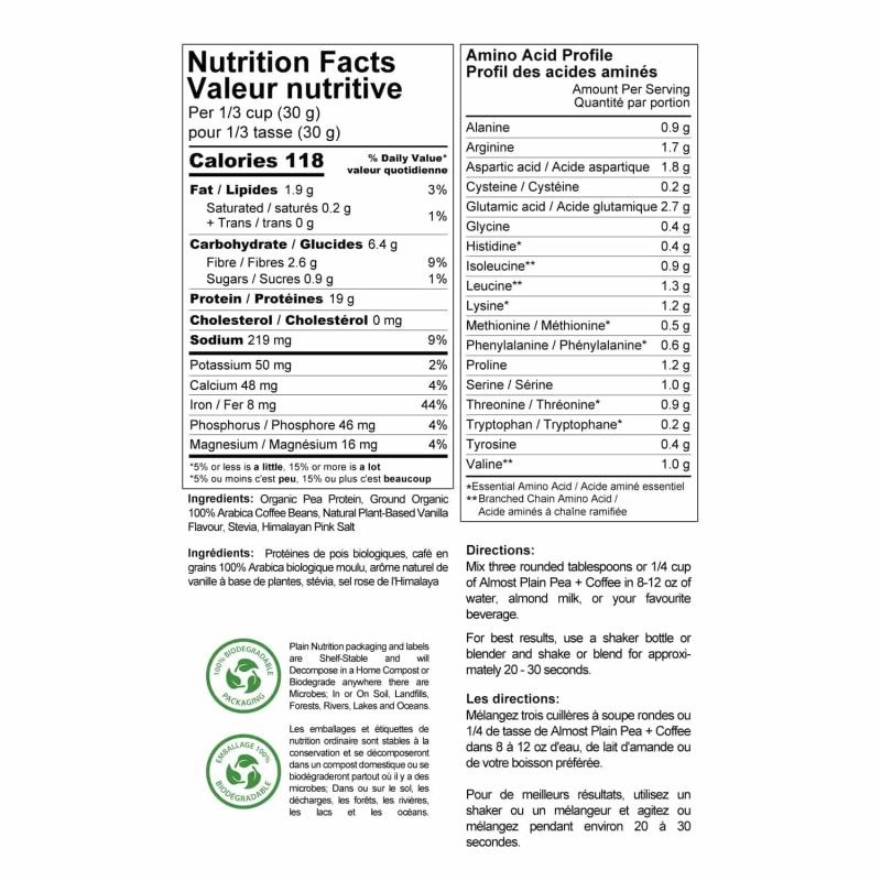 Almost Plain Pea + Coffee (Colombian) Nutrition Facts